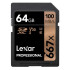 Lexar 667X Professional 64GB U3 V30 SDXCâ„¢ UHS-I Memory Cards (up to 100MB/s read, Write 60MB/s)