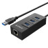 Orico HR01-U3 Portable 3 Port USB 3.0 Hub with 1 RJ45 10/100/1000 Gigabit Ethernet LAN Wired Network Adapter - Black