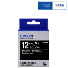 Epson LK-4BWV LabelWorks Vivid Tape -12mm White on Black Tape (Item No: EPS LK-4BWV)